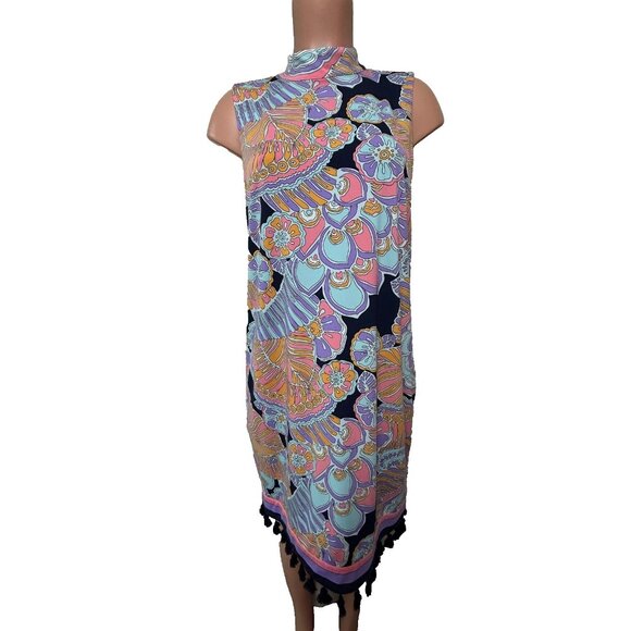 Trina Turk Sleeveless Keyhole Tassel Trim Sheath Dress Women's Size Large Floral - Picture 1 of 10